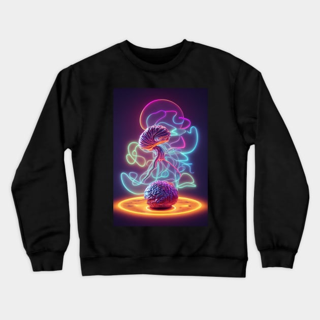 surreal glowing neon brain Crewneck Sweatshirt by ai1art